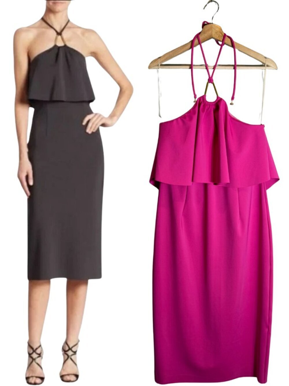 Trina Turk Soozy Halter Ruffle Pencil Dress Women's 14 Hot Pink Formal Party NWT